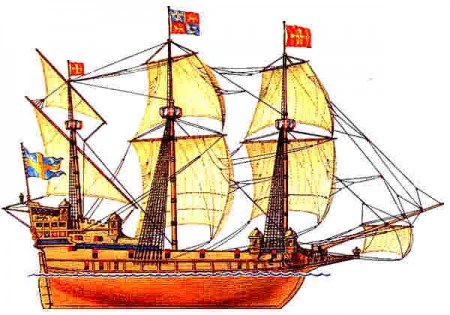 Švédská válečná galeona 16. století, postavená pod dohledem Holandských mistrů.